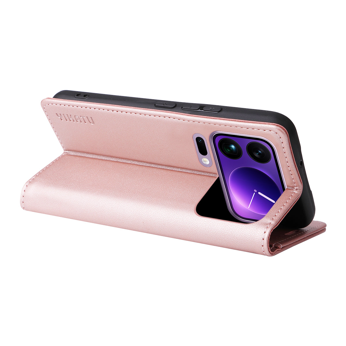 For Xiaomi 17 Pro Max Phone Cases YIKATU Magnetic Closure PU Leather Mobile Cover -  Rose Gold