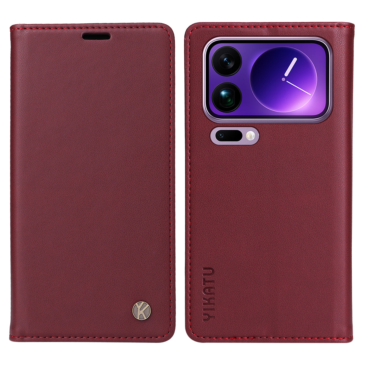 For Xiaomi 17 Pro Max Phone Cases YIKATU Magnetic Closure PU Leather Mobile Cover - Wine Red
