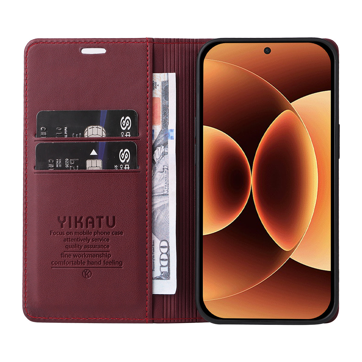 For Xiaomi 17 Pro Max Phone Cases YIKATU Magnetic Closure PU Leather Mobile Cover - Wine Red