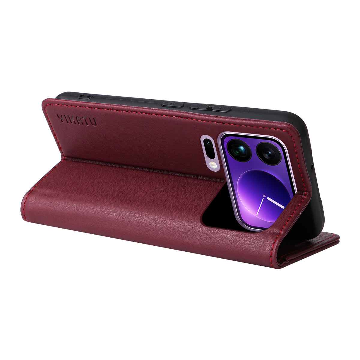 For Xiaomi 17 Pro Max Phone Cases YIKATU Magnetic Closure PU Leather Mobile Cover - Wine Red