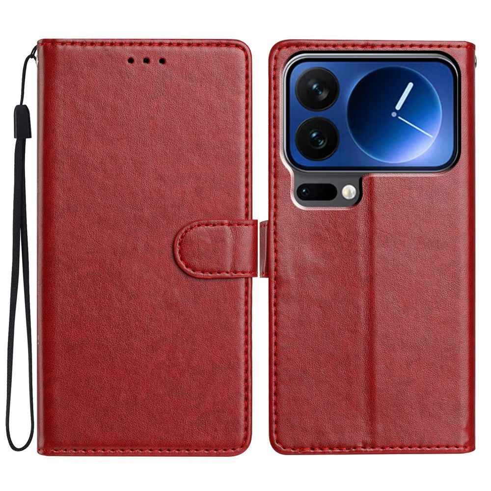 For Xiaomi 17 Pro Leather Case Wallet Stand Phone Cover with Handy Strap - Red