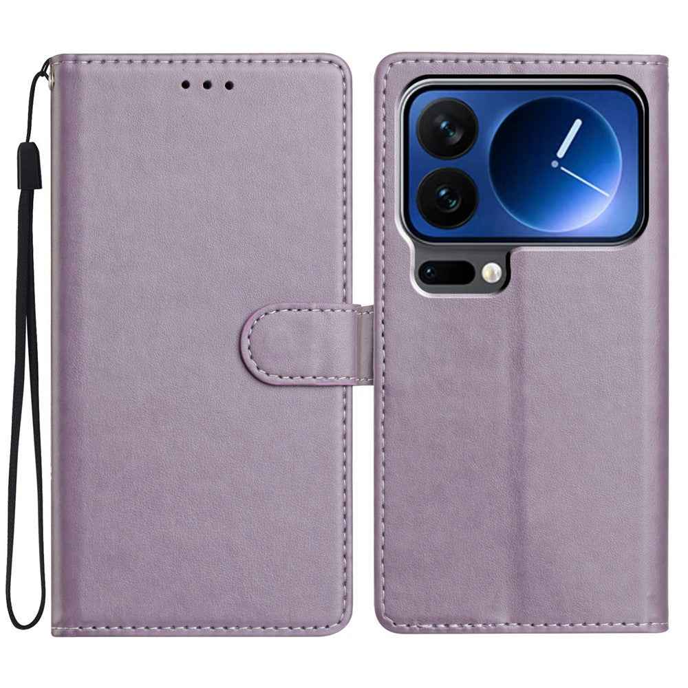 For Xiaomi 17 Pro Leather Case Wallet Stand Phone Cover with Handy Strap - Purple