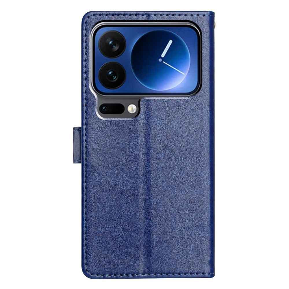 For Xiaomi 17 Pro Leather Case Wallet Stand Phone Cover with Handy Strap - Blue