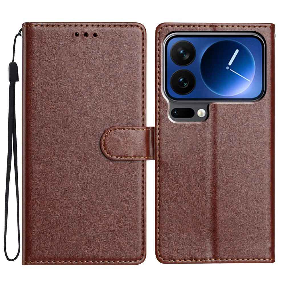For Xiaomi 17 Pro Leather Case Wallet Stand Phone Cover with Handy Strap - Brown