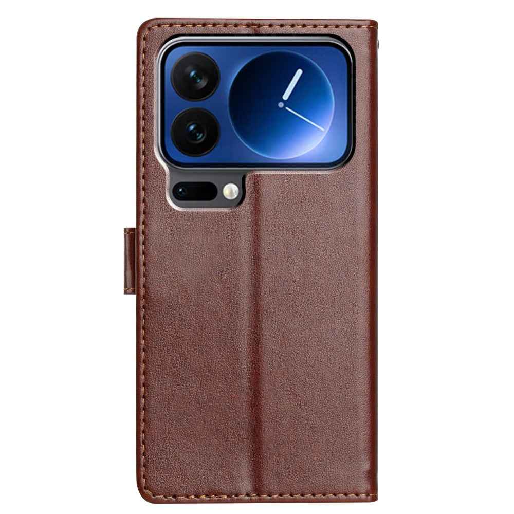 For Xiaomi 17 Pro Leather Case Wallet Stand Phone Cover with Handy Strap - Brown