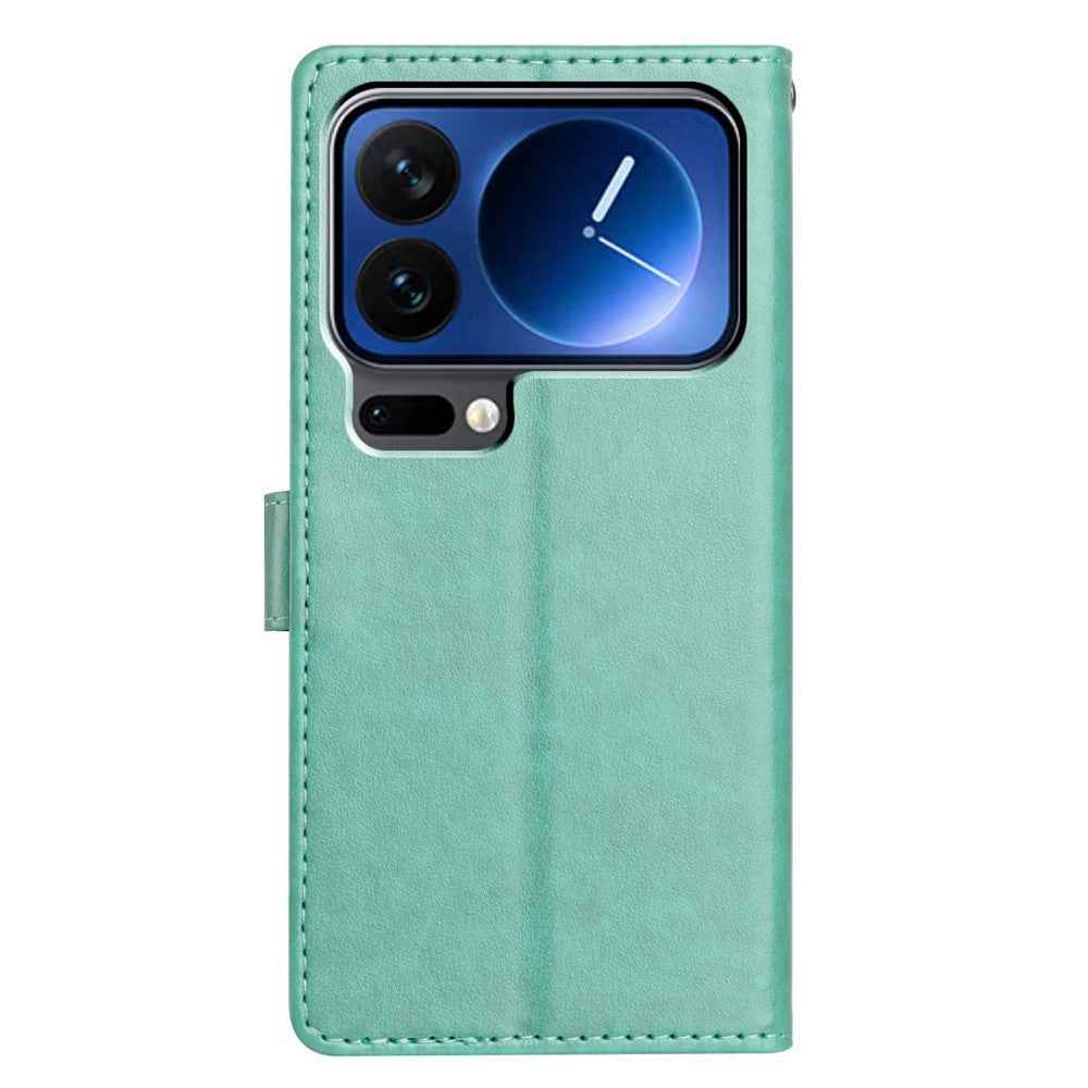 For Xiaomi 17 Pro Leather Case Wallet Stand Phone Cover with Handy Strap - Green