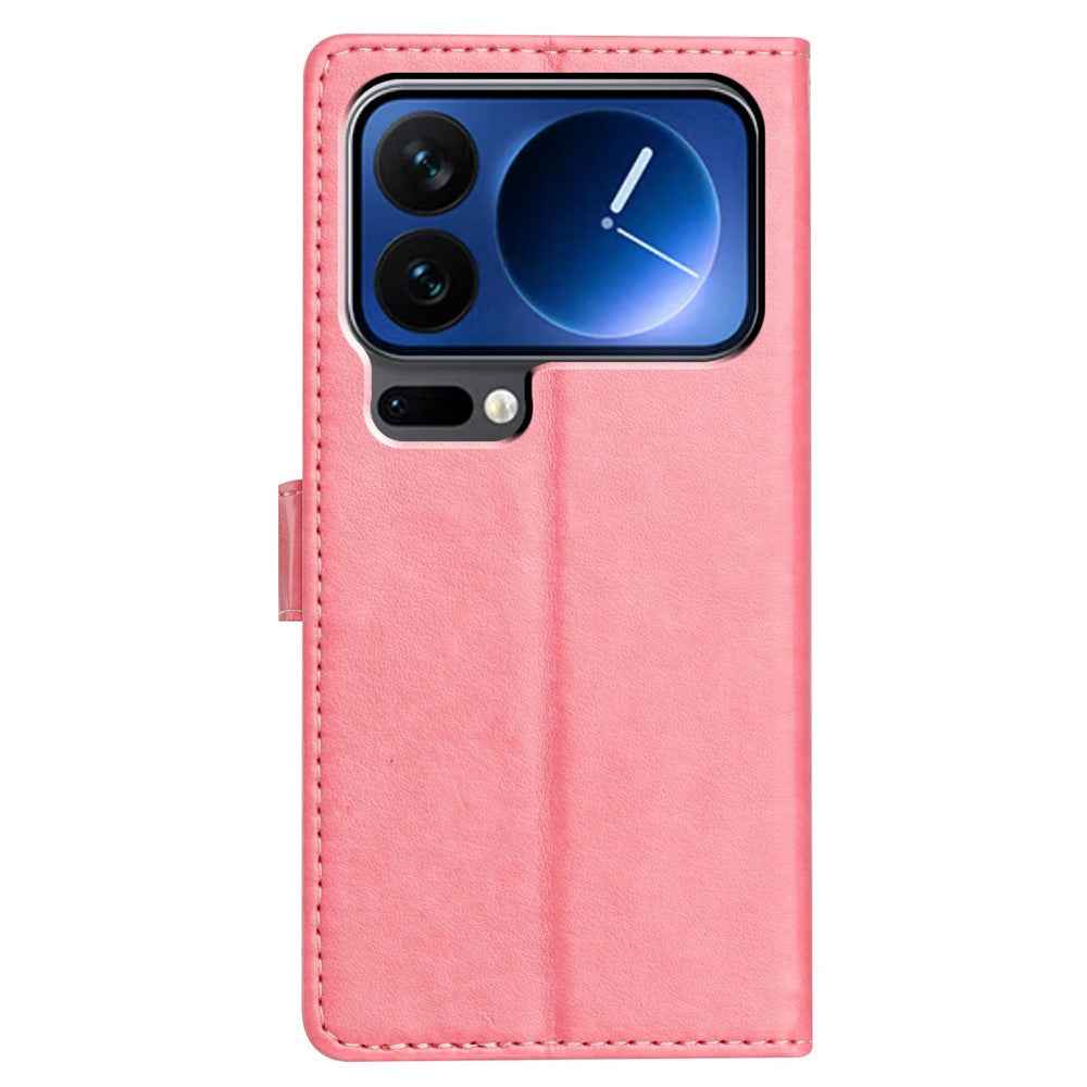 For Xiaomi 17 Pro Leather Case Wallet Stand Phone Cover with Handy Strap - Rose Gold