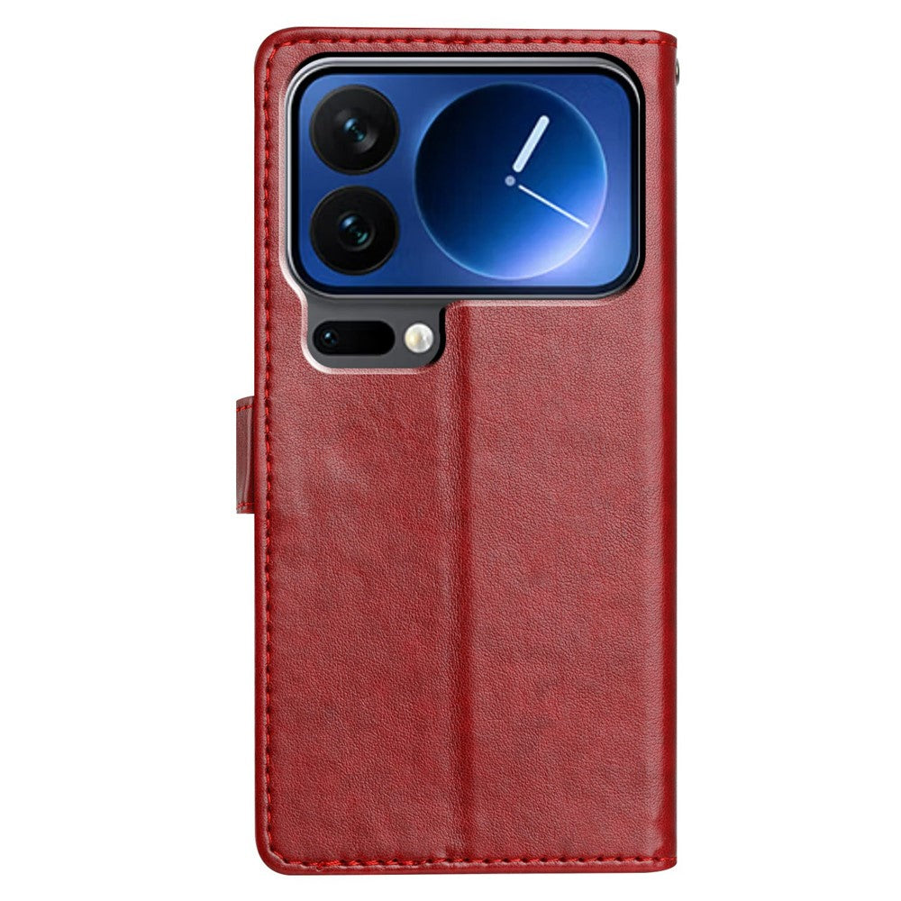 For Xiaomi 17 Pro Max Leather Case Wallet Stand Phone Cover with Handy Strap - Red