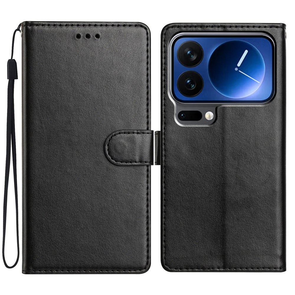For Xiaomi 17 Pro Max Leather Case Wallet Stand Phone Cover with Handy Strap - Black