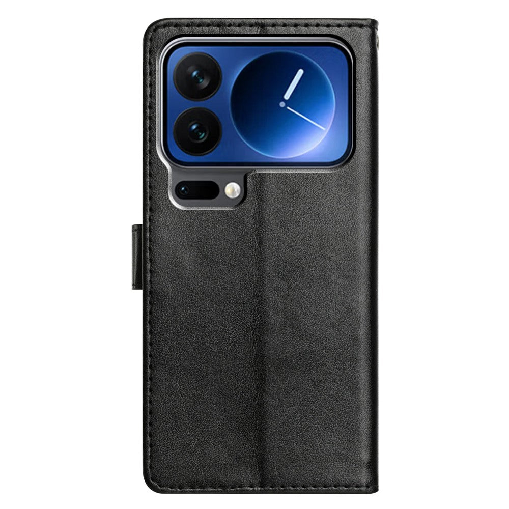 For Xiaomi 17 Pro Max Leather Case Wallet Stand Phone Cover with Handy Strap - Black