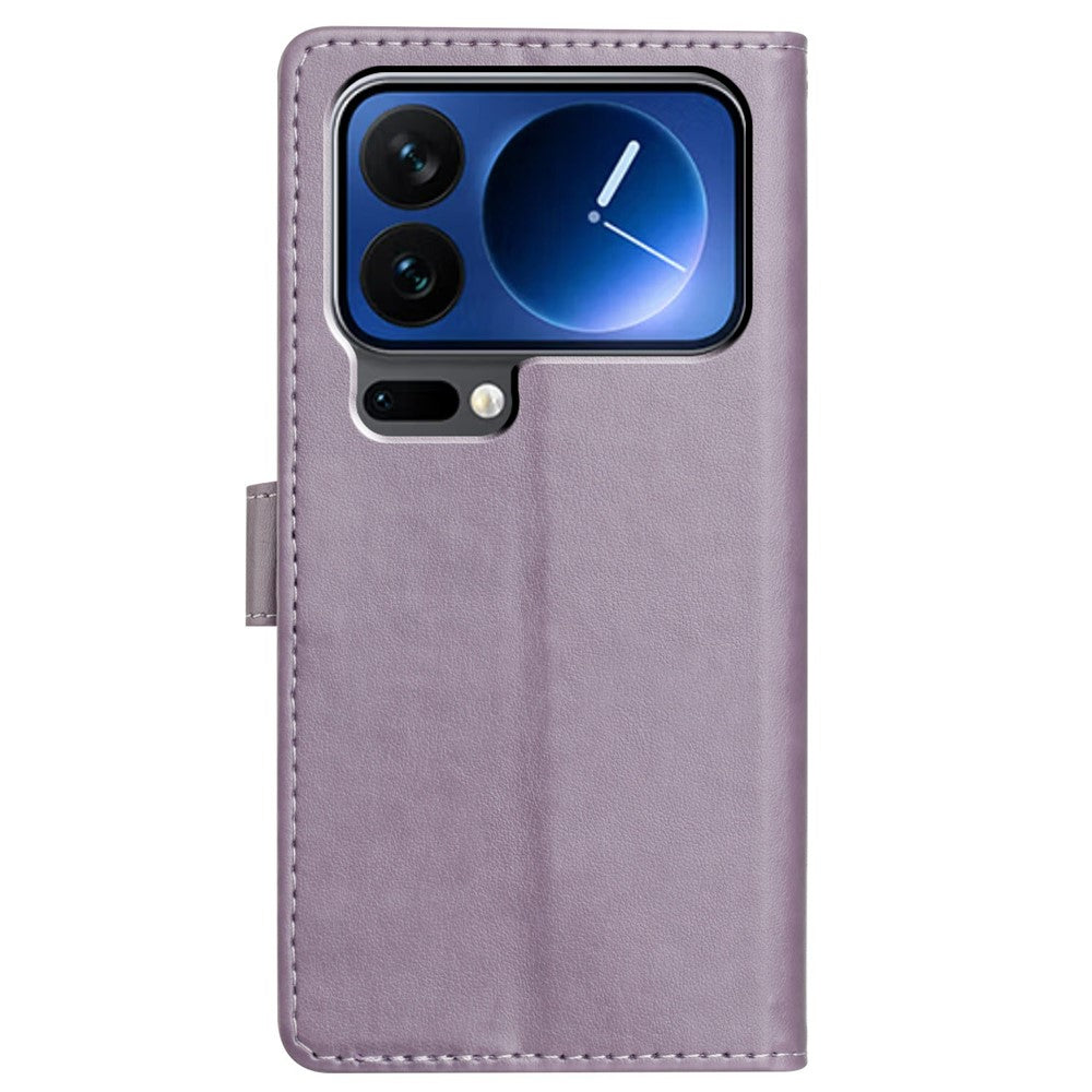 For Xiaomi 17 Pro Max Leather Case Wallet Stand Phone Cover with Handy Strap - Purple