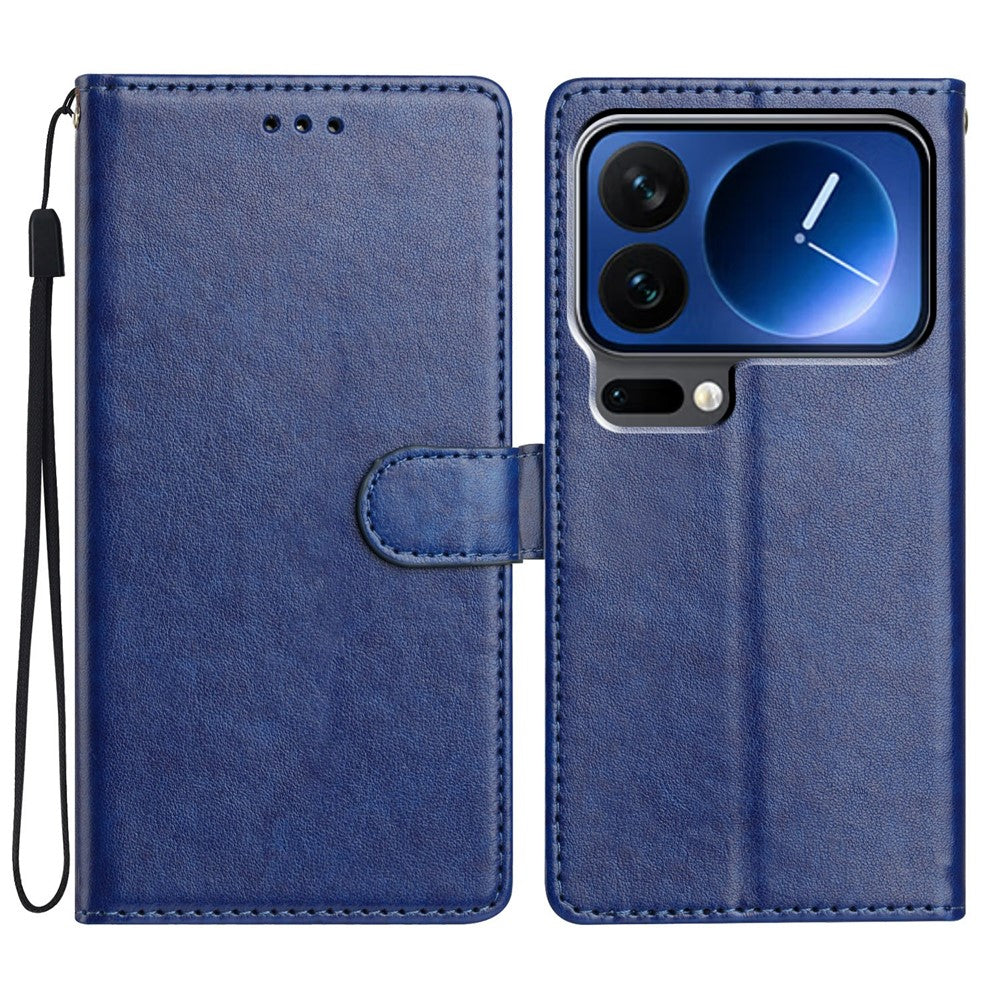 For Xiaomi 17 Pro Max Leather Case Wallet Stand Phone Cover with Handy Strap - Blue