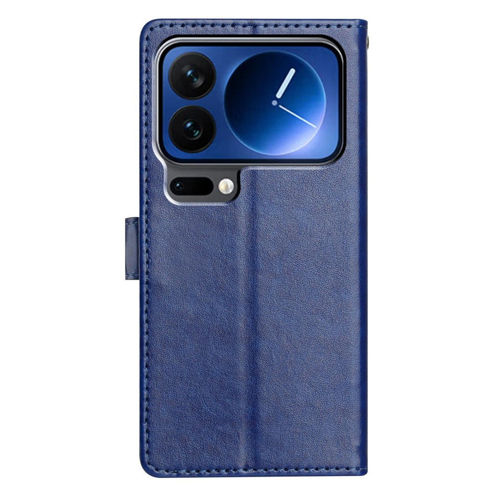 For Xiaomi 17 Pro Max Leather Case Wallet Stand Phone Cover with Handy Strap - Blue