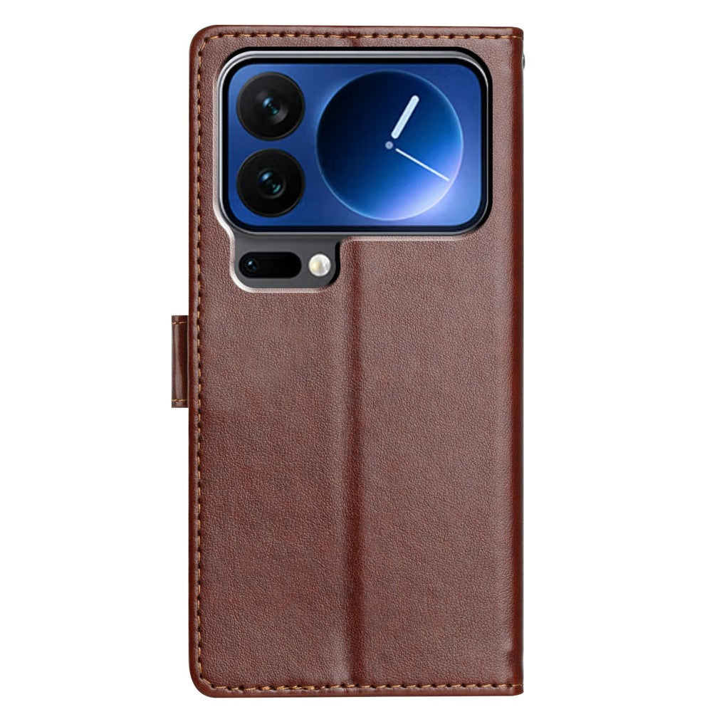 For Xiaomi 17 Pro Max Leather Case Wallet Stand Phone Cover with Handy Strap - Brown