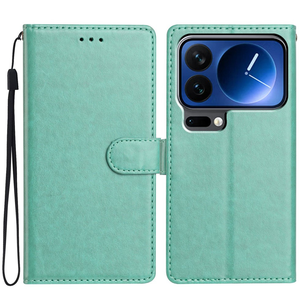 For Xiaomi 17 Pro Max Leather Case Wallet Stand Phone Cover with Handy Strap - Green