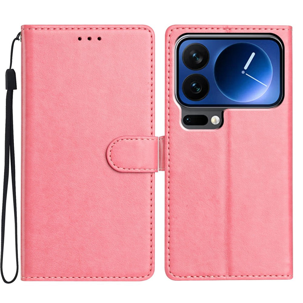 For Xiaomi 17 Pro Max Leather Case Wallet Stand Phone Cover with Handy Strap - Rose Gold