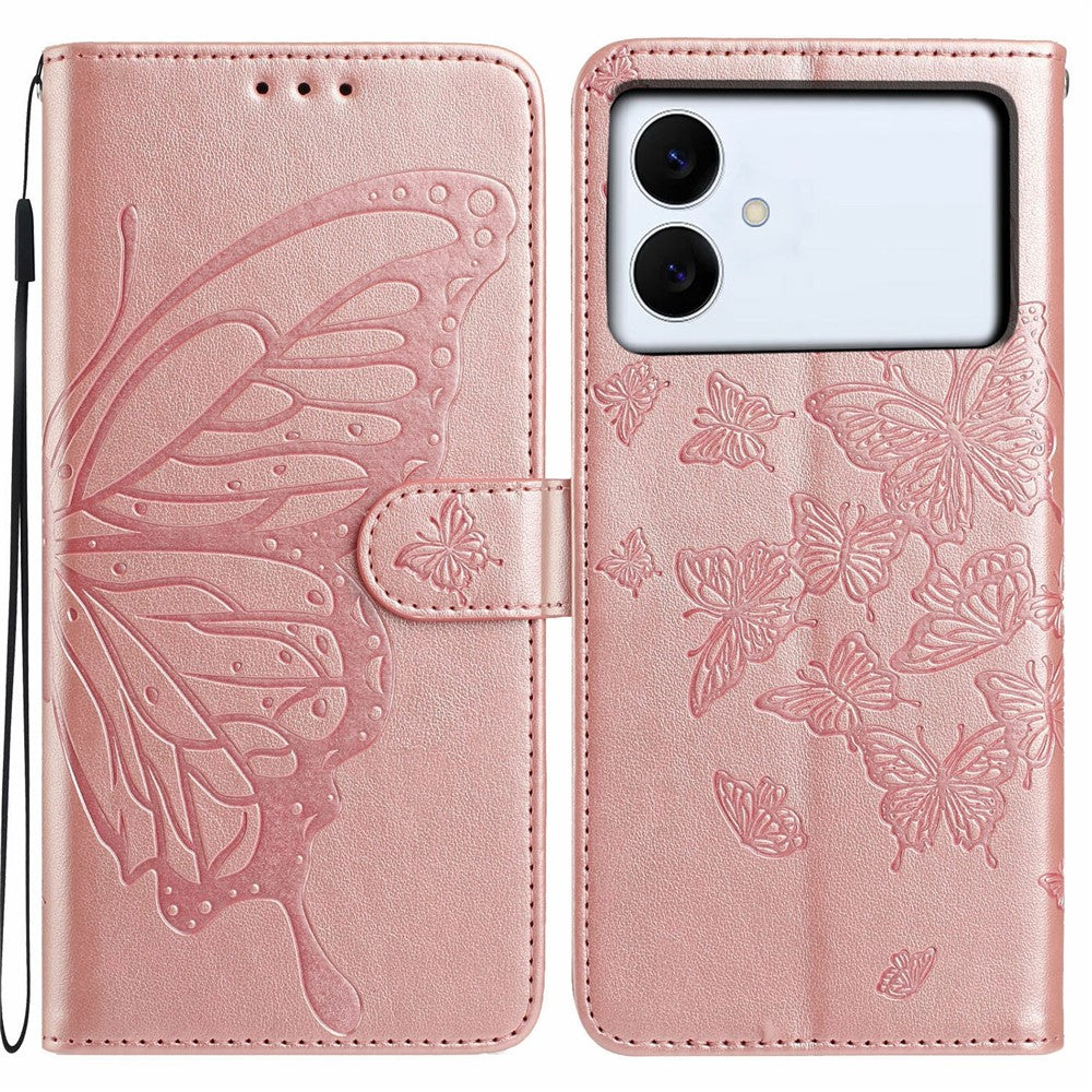 For-Samsung-Galaxy-S26-Edge-Case-Butterfly-Imprinted-Wallet-Stand-PU-Leather-Flip-Phone-Cover-with-Strap-Rose-Gold