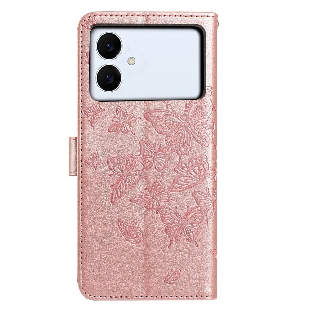 For-Samsung-Galaxy-S26-Edge-Case-Butterfly-Imprinted-Wallet-Stand-PU-Leather-Flip-Phone-Cover-with-Strap-Rose-Gold
