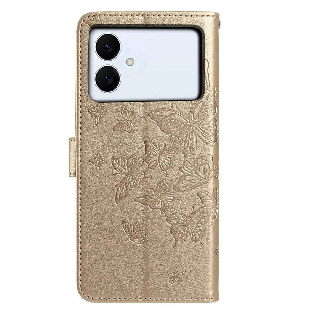 For-Samsung-Galaxy-S26-Edge-Case-Butterfly-Imprinted-Wallet-Stand-PU-Leather-Flip-Phone-Cover-with-Strap-Gold