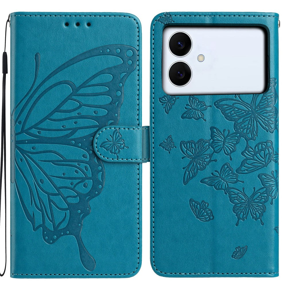 For-Samsung-Galaxy-S26-Edge-Case-Butterfly-Imprinted-Wallet-Stand-PU-Leather-Flip-Phone-Cover-with-Strap-Blue