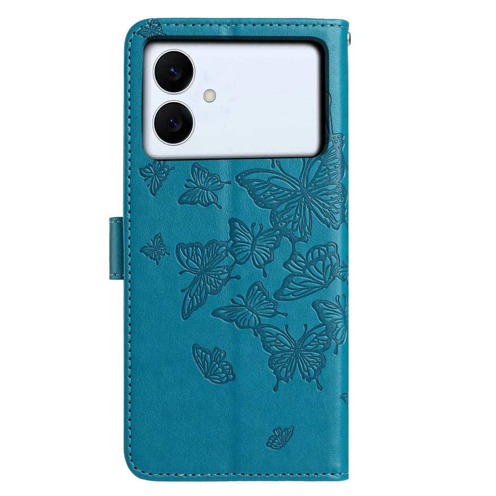 For-Samsung-Galaxy-S26-Edge-Case-Butterfly-Imprinted-Wallet-Stand-PU-Leather-Flip-Phone-Cover-with-Strap-Blue