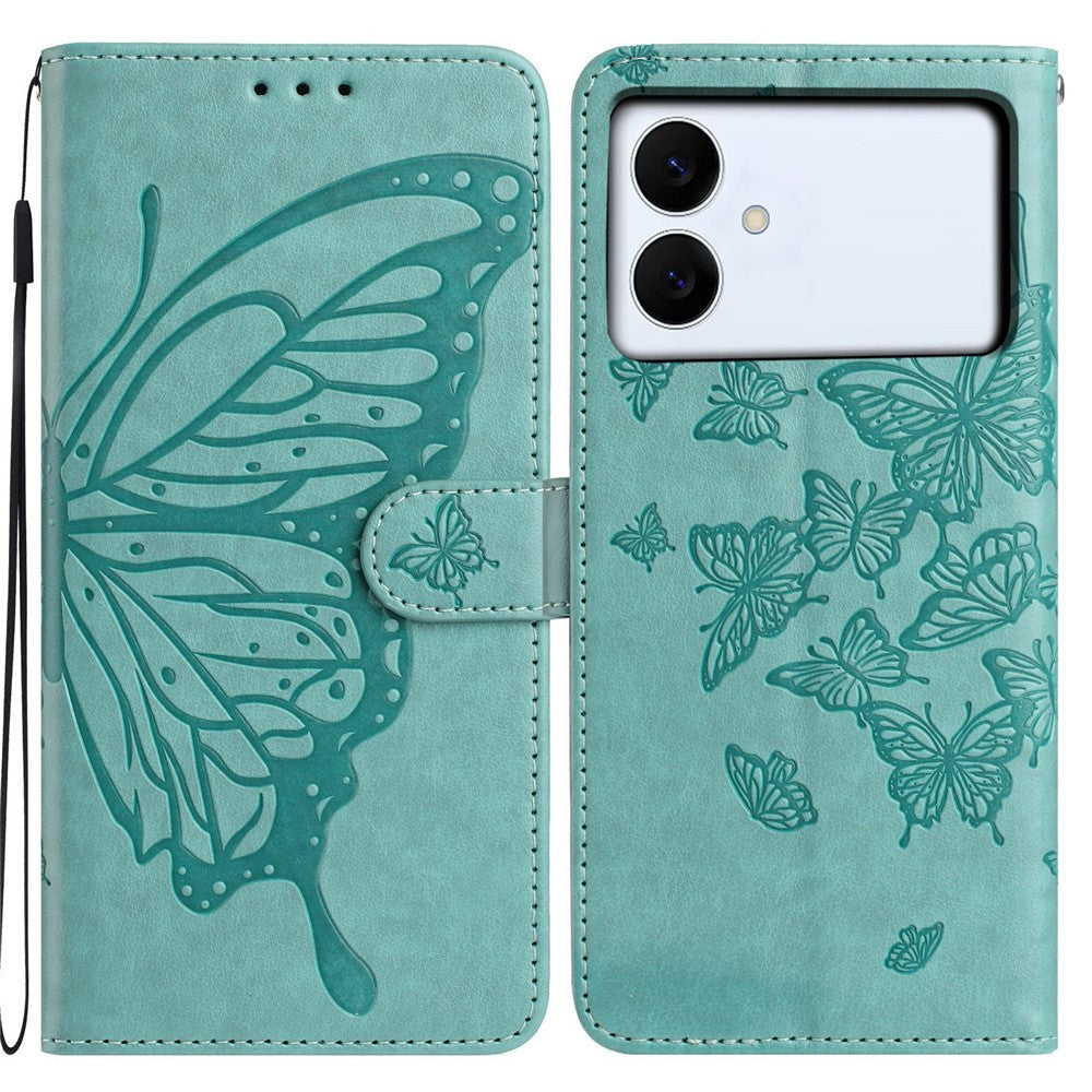 For-Samsung-Galaxy-S26-Edge-Case-Butterfly-Imprinted-Wallet-Stand-PU-Leather-Flip-Phone-Cover-with-Strap-Green
