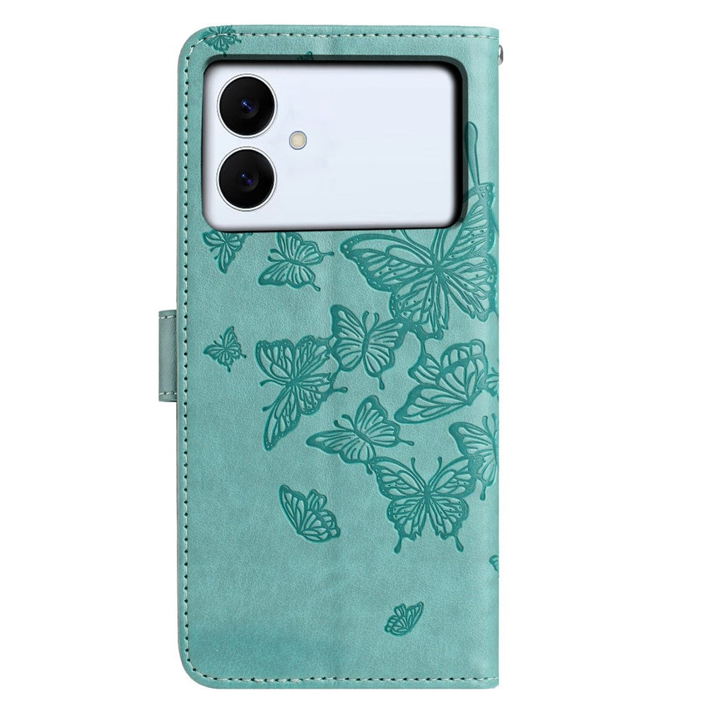 For-Samsung-Galaxy-S26-Edge-Case-Butterfly-Imprinted-Wallet-Stand-PU-Leather-Flip-Phone-Cover-with-Strap-Green