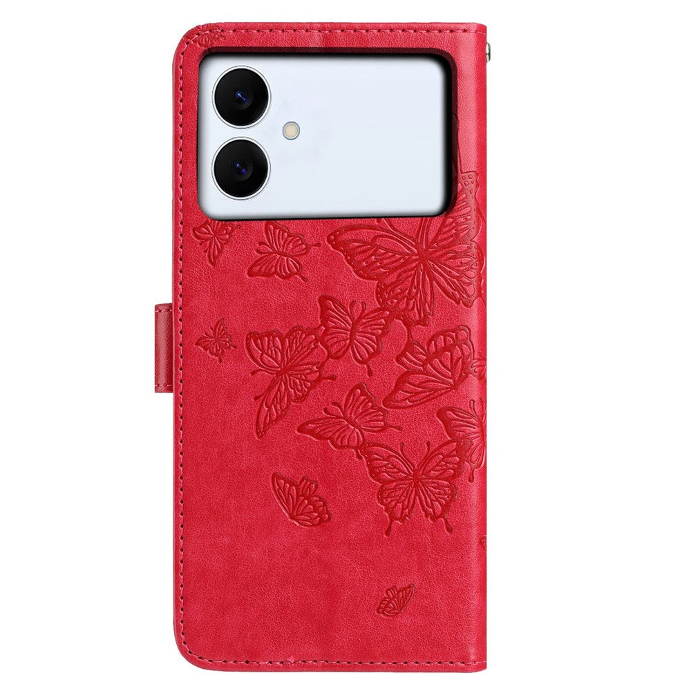 For-Samsung-Galaxy-S26-Edge-Case-Butterfly-Imprinted-Wallet-Stand-PU-Leather-Flip-Phone-Cover-with-Strap-Red