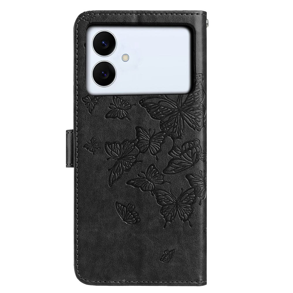 For-Samsung-Galaxy-S26-Edge-Case-Butterfly-Imprinted-Wallet-Stand-PU-Leather-Flip-Phone-Cover-with-Strap-Black