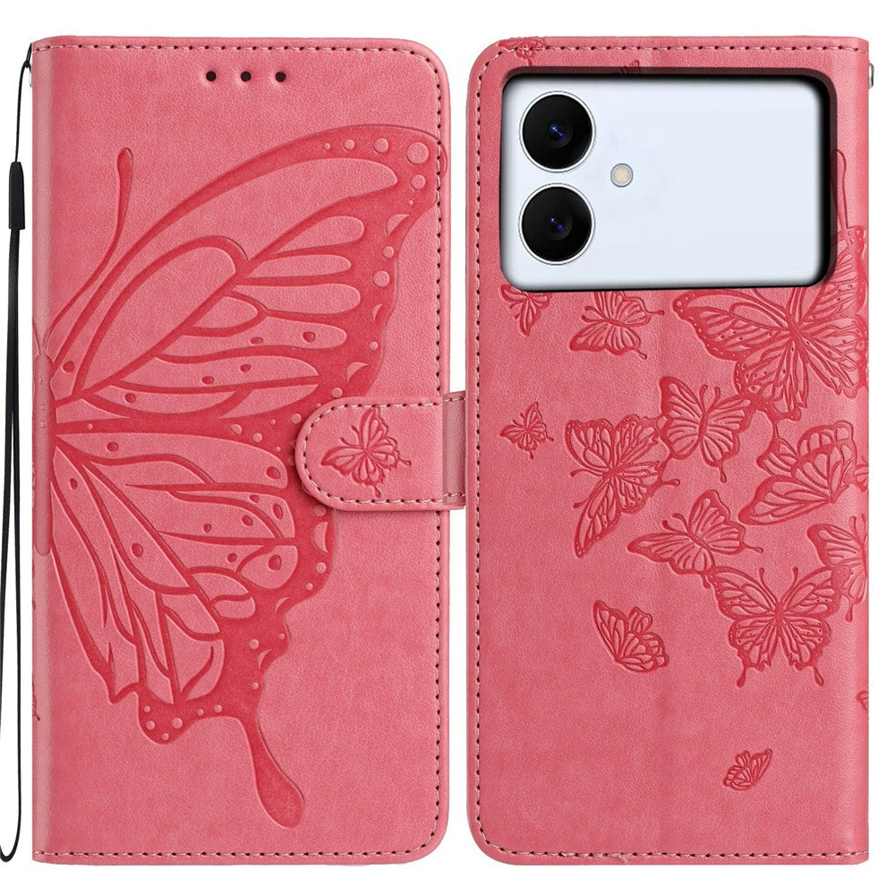 For-Samsung-Galaxy-S26-Edge-Case-Butterfly-Imprinted-Wallet-Stand-PU-Leather-Flip-Phone-Cover-with-Strap-Rose