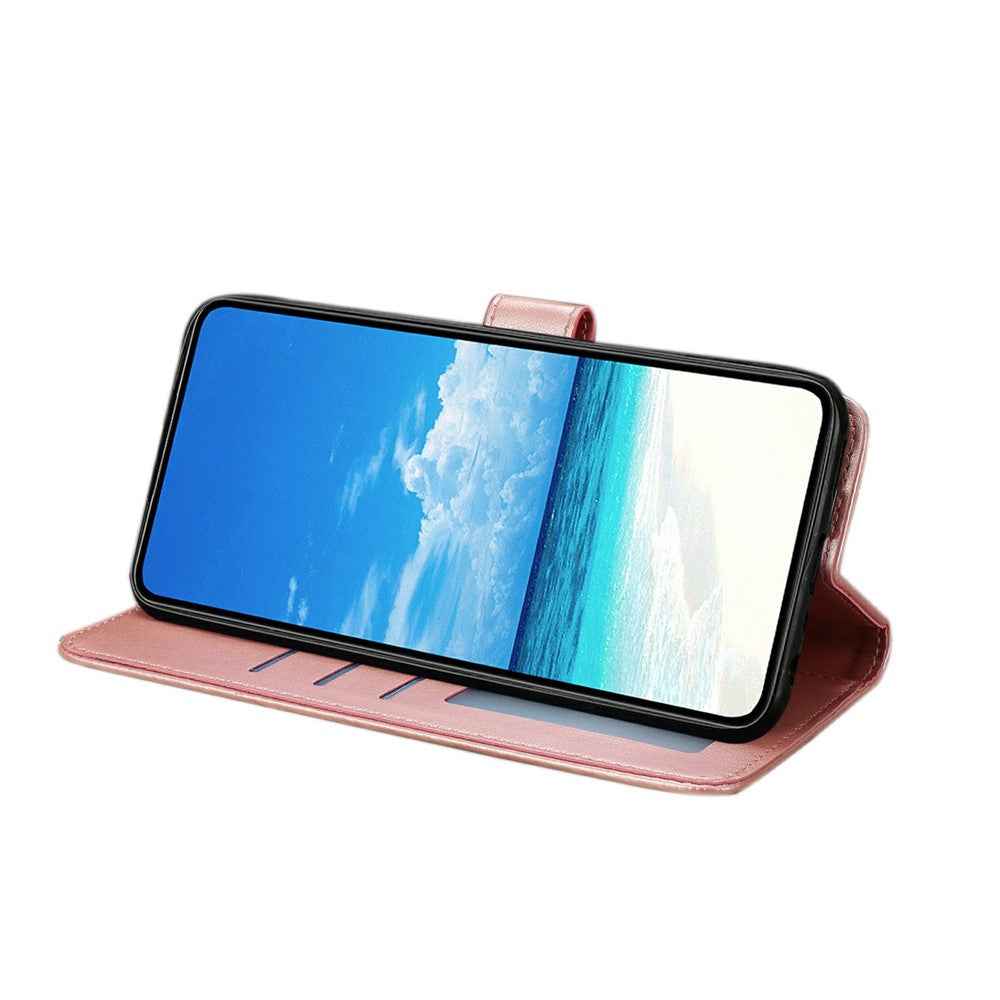 For Xiaomi 17 Pro Case Butterfly Imprinted Wallet Stand PU Leather Flip Phone Cover with Strap - Rose Gold