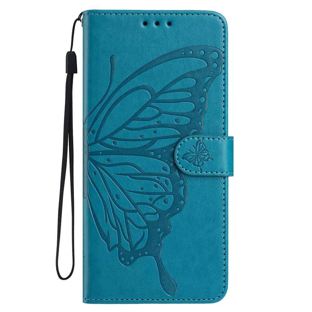 For Xiaomi 17 Pro Case Butterfly Imprinted Wallet Stand PU Leather Flip Phone Cover with Strap - Blue