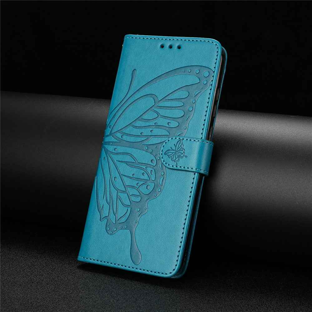 For Xiaomi 17 Pro Case Butterfly Imprinted Wallet Stand PU Leather Flip Phone Cover with Strap - Blue