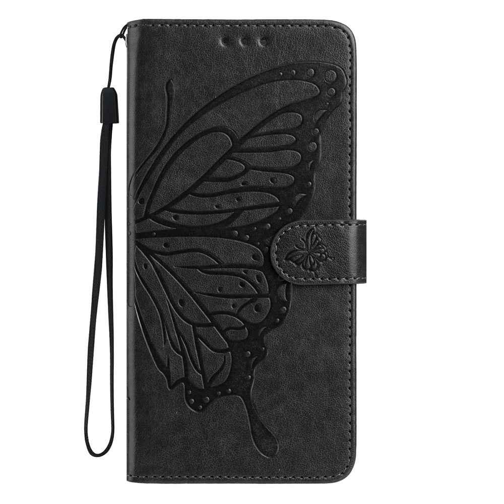 For Xiaomi 17 Pro Case Butterfly Imprinted Wallet Stand PU Leather Flip Phone Cover with Strap - Black