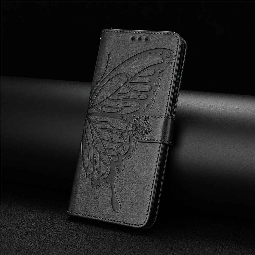 For Xiaomi 17 Pro Case Butterfly Imprinted Wallet Stand PU Leather Flip Phone Cover with Strap - Black