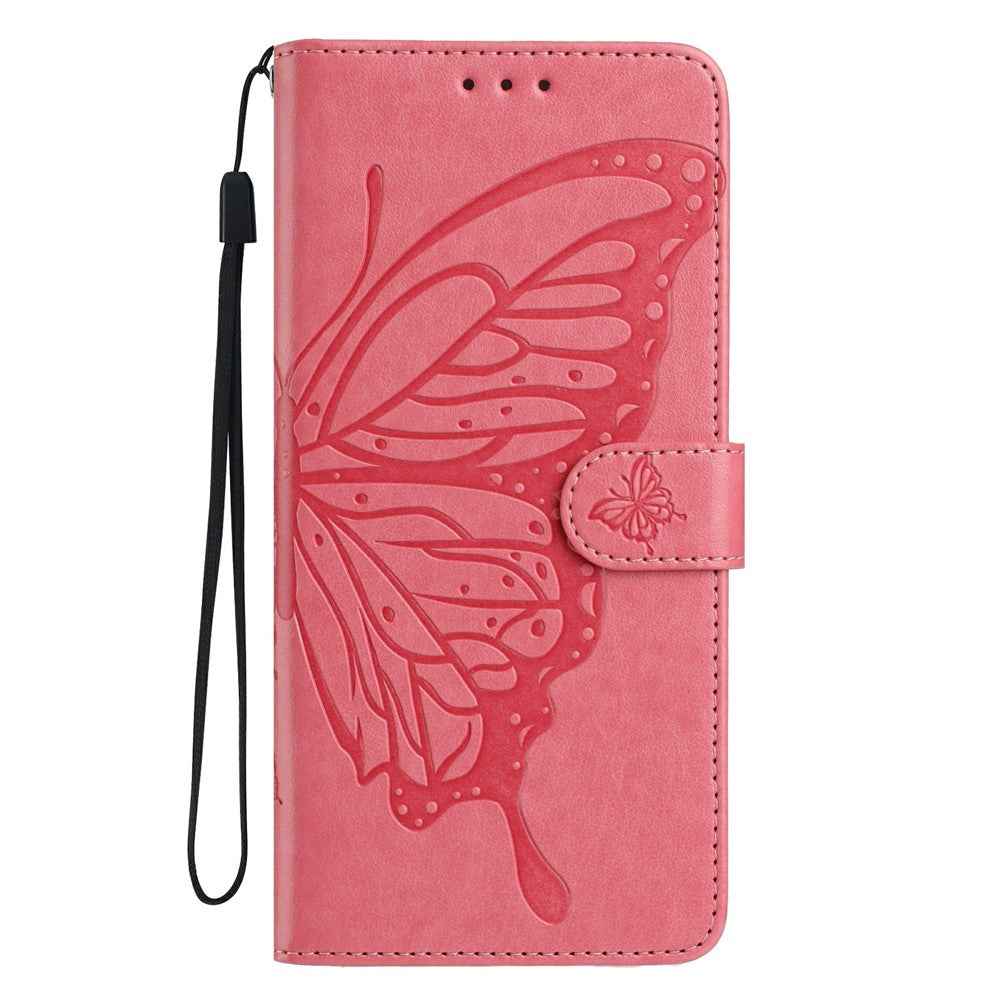 For Xiaomi 17 Pro Case Butterfly Imprinted Wallet Stand PU Leather Flip Phone Cover with Strap - Rose