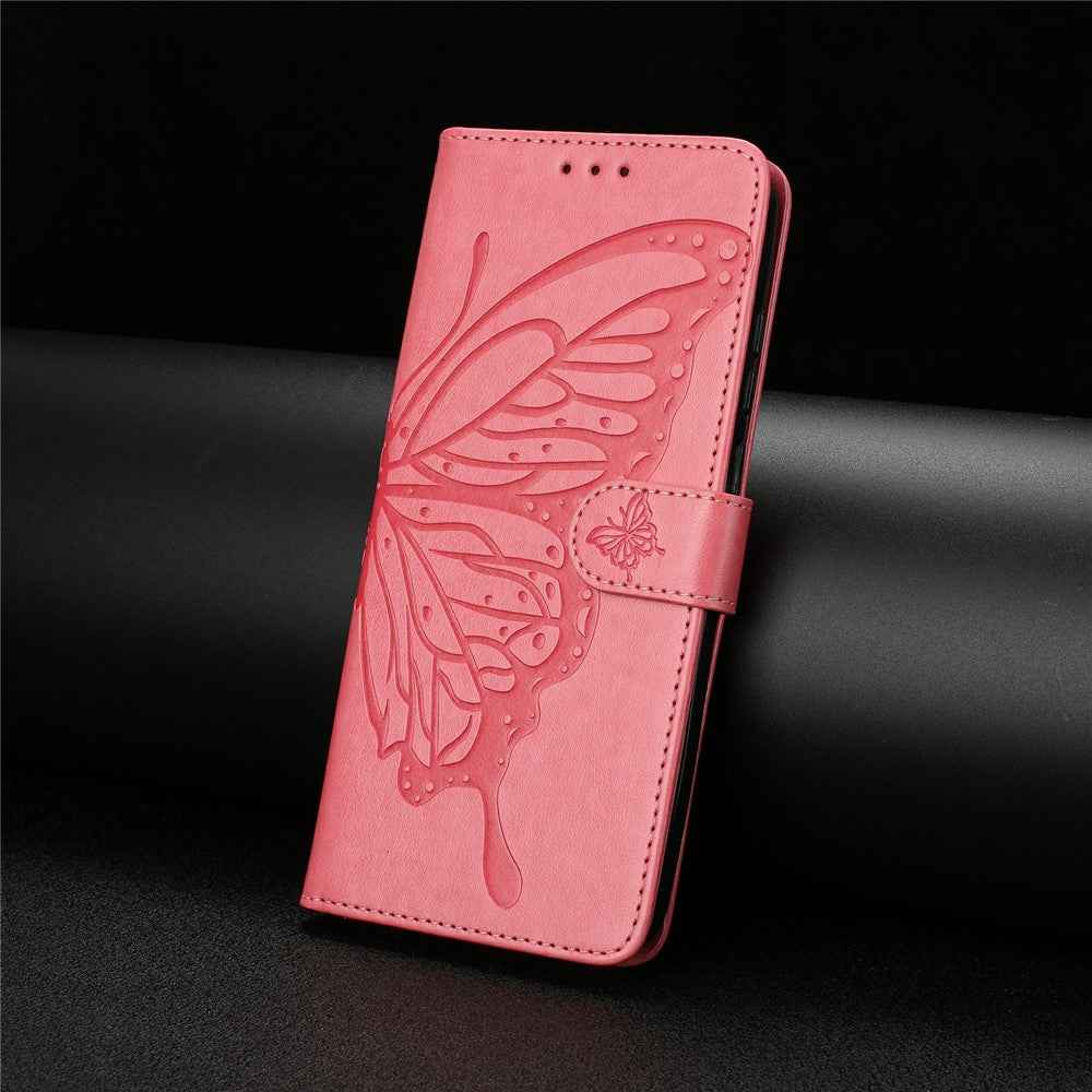 For Xiaomi 17 Pro Case Butterfly Imprinted Wallet Stand PU Leather Flip Phone Cover with Strap - Rose