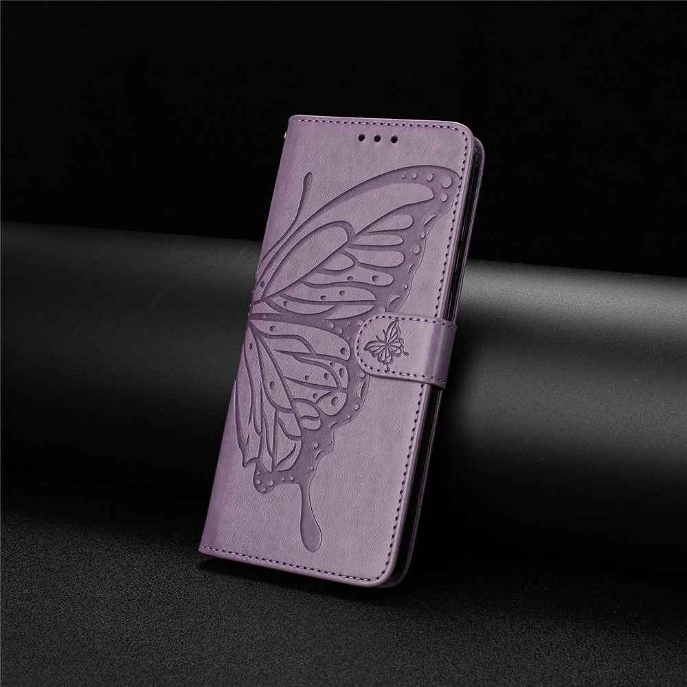 For Xiaomi 17 Pro Case Butterfly Imprinted Wallet Stand PU Leather Flip Phone Cover with Strap - Purple