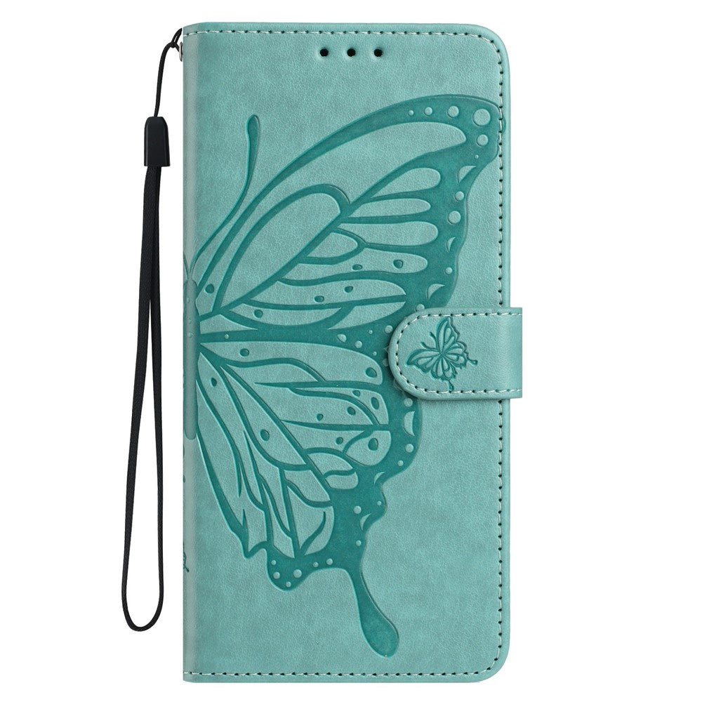 For Xiaomi 17 Pro Max Case Butterfly Imprinted Wallet Stand PU Leather Flip Phone Cover with Strap - Green