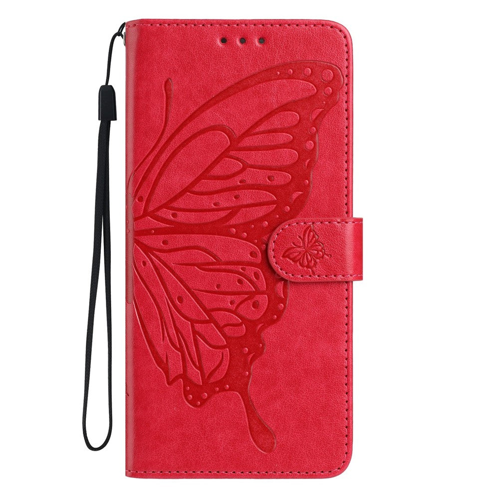 For Xiaomi 17 Pro Max Case Butterfly Imprinted Wallet Stand PU Leather Flip Phone Cover with Strap - Red