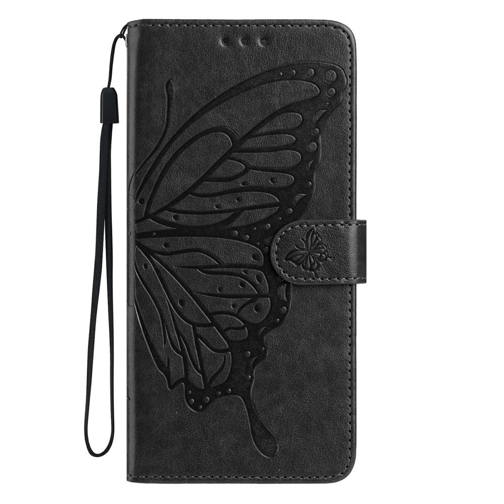 For Xiaomi 17 Pro Max Case Butterfly Imprinted Wallet Stand PU Leather Flip Phone Cover with Strap - Black