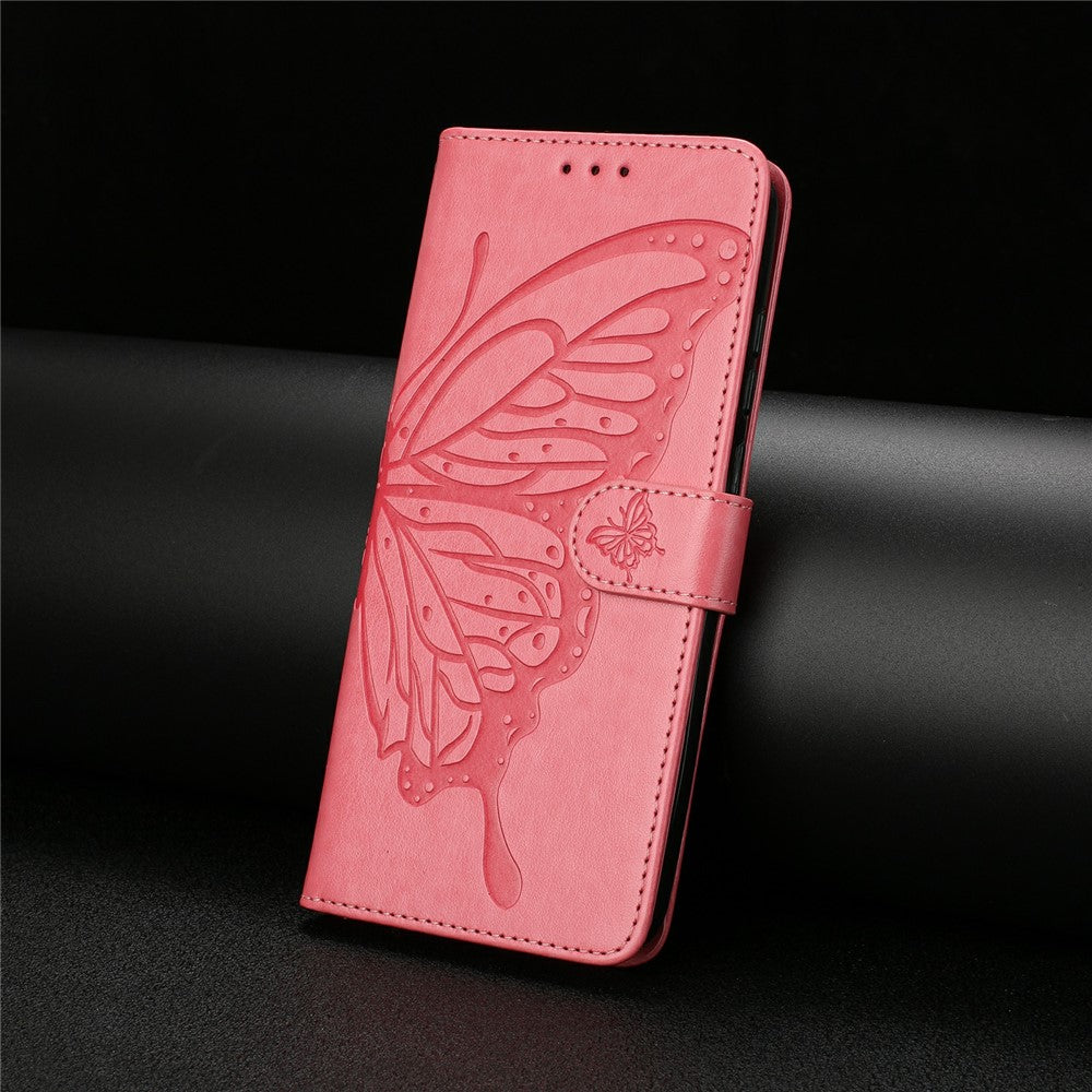 For Xiaomi 17 Pro Max Case Butterfly Imprinted Wallet Stand PU Leather Flip Phone Cover with Strap - Rose