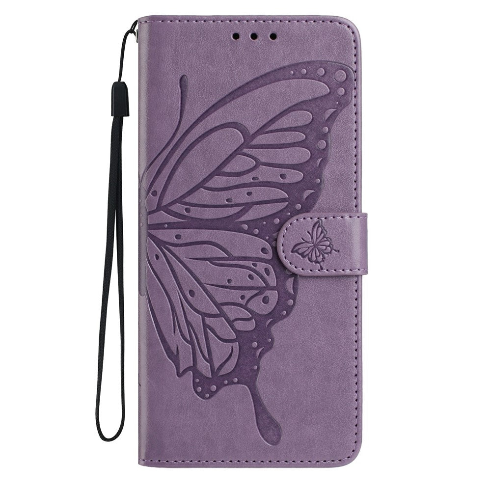 For Xiaomi 17 Pro Max Case Butterfly Imprinted Wallet Stand PU Leather Flip Phone Cover with Strap - Purple