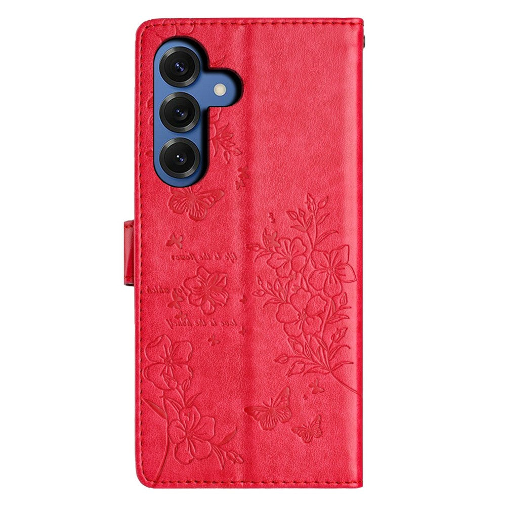 For-Samsung-Galaxy-S26-/-S26-Pro-Wallet-Phone-Case-Butterfly-Floral-Imprint-Leather-Flip-Cover-with-Strap-Red