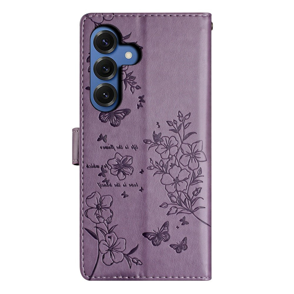 For-Samsung-Galaxy-S26-/-S26-Pro-Wallet-Phone-Case-Butterfly-Floral-Imprint-Leather-Flip-Cover-with-Strap-Purple