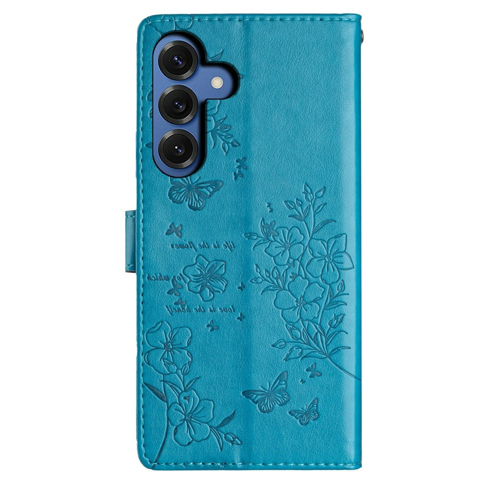 For-Samsung-Galaxy-S26-/-S26-Pro-Wallet-Phone-Case-Butterfly-Floral-Imprint-Leather-Flip-Cover-with-Strap-Blue