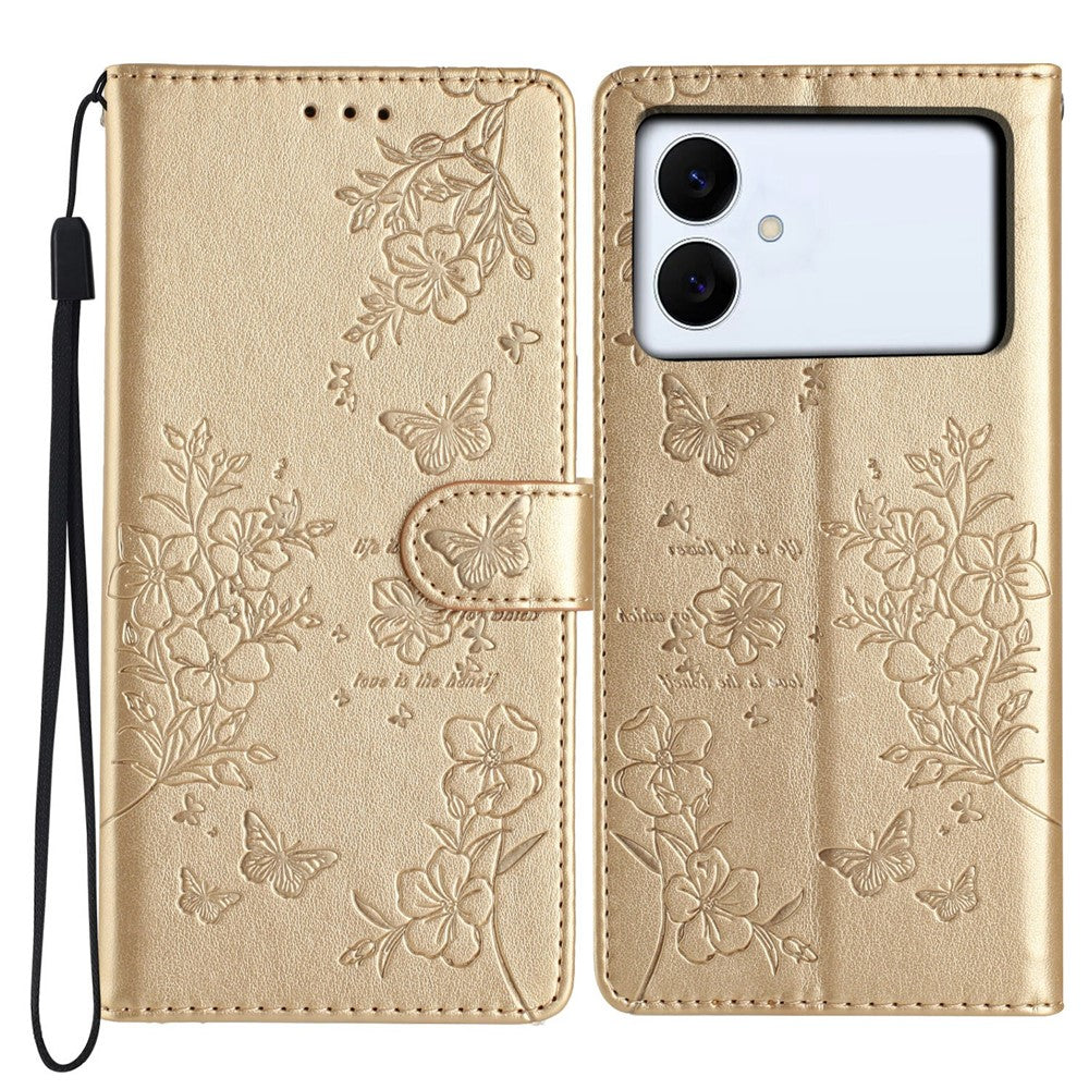 For-Samsung-Galaxy-S26-Edge-Wallet-Phone-Case-Butterfly-Floral-Imprint-Leather-Flip-Cover-with-Strap-Gold
