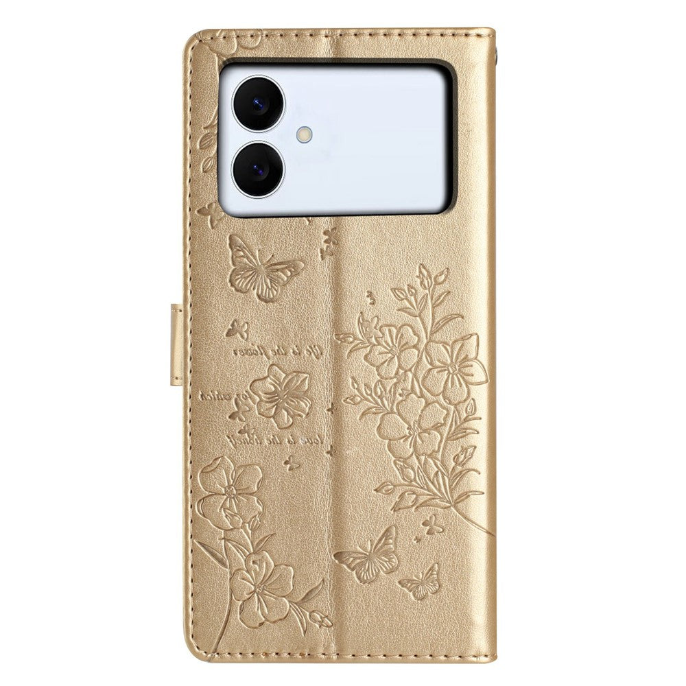 For-Samsung-Galaxy-S26-Edge-Wallet-Phone-Case-Butterfly-Floral-Imprint-Leather-Flip-Cover-with-Strap-Gold