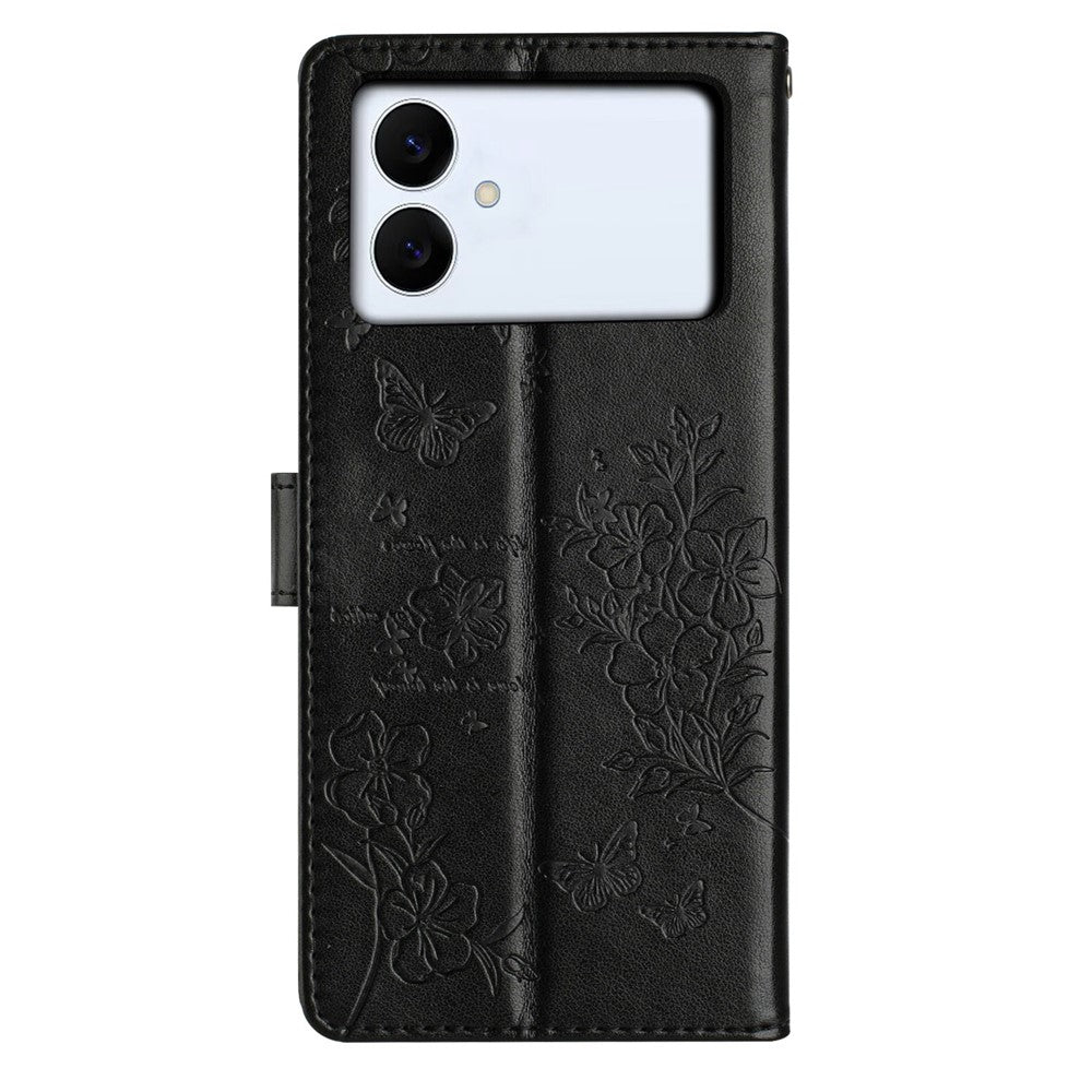 For-Samsung-Galaxy-S26-Edge-Wallet-Phone-Case-Butterfly-Floral-Imprint-Leather-Flip-Cover-with-Strap-Black