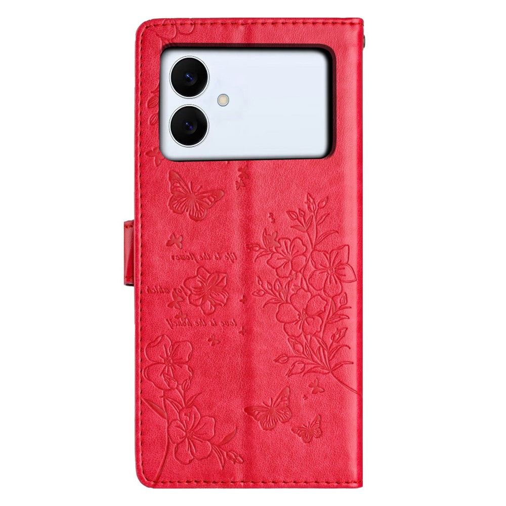 For-Samsung-Galaxy-S26-Edge-Wallet-Phone-Case-Butterfly-Floral-Imprint-Leather-Flip-Cover-with-Strap-Red